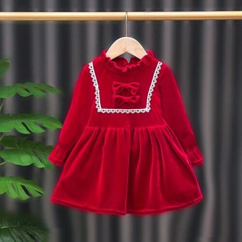 Girl outfit Infant Dress kids winter dresses for girls autumn Velvet Baby girls clothes Toddler girl birthday party Dress Red