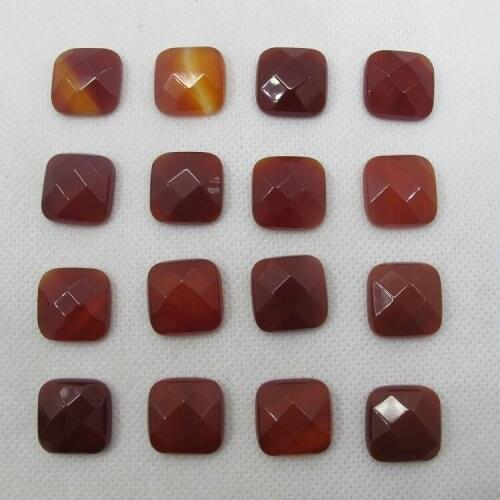 Natural Red Carnelian Agat e 16mm Faceted Square Gem stone Jewelry Cabochon Stone Ring Face 5pcs/lot