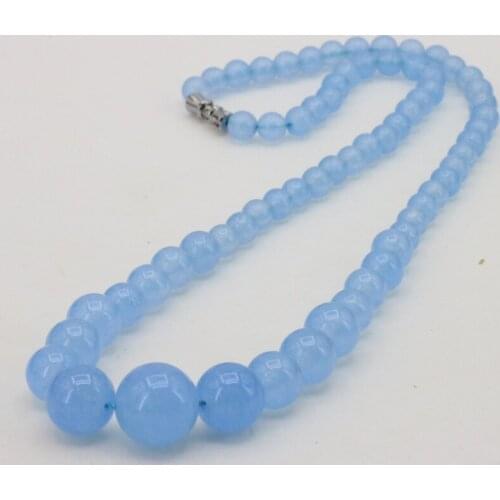 New Fashion Shallow Blue Chalcedony Round Bead 6-14mm Necklace 18 " DIY Stone Design Women Elegant and Beautiful Jewelry