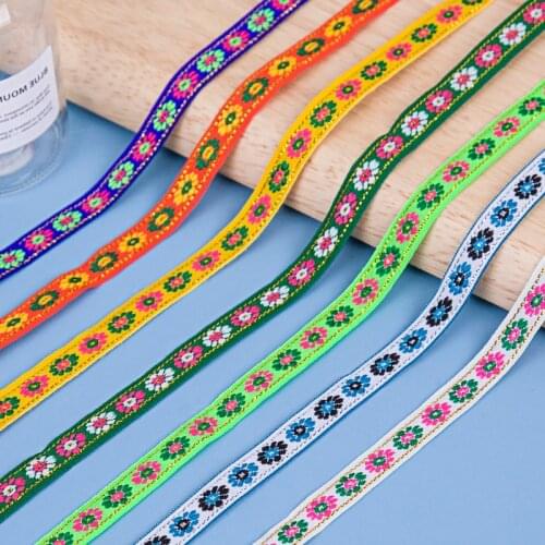 New 10mm Embroidery Ethnic Polyester Ribbon Lace Accessories Flower Trim DIY Clothes Bag Dress Skirt Decoration 7 yards