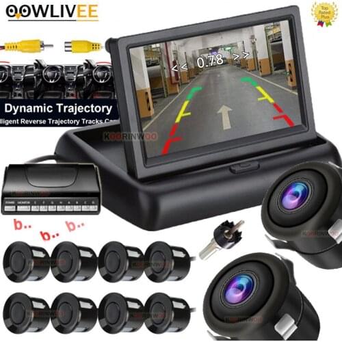 OOWLIVEE Electromagnetic Car Parking Sensors Back/White/Silver Radar Alarm Rear view camera Wide Angle LCD Monitor Sounds System