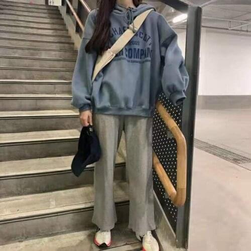 Autumn Winter Women Sports Two Piece Set Korean Loose Harajuku Long Seleeve Hoodies + Casual Wide Leg Pants Suit Woman Outfits