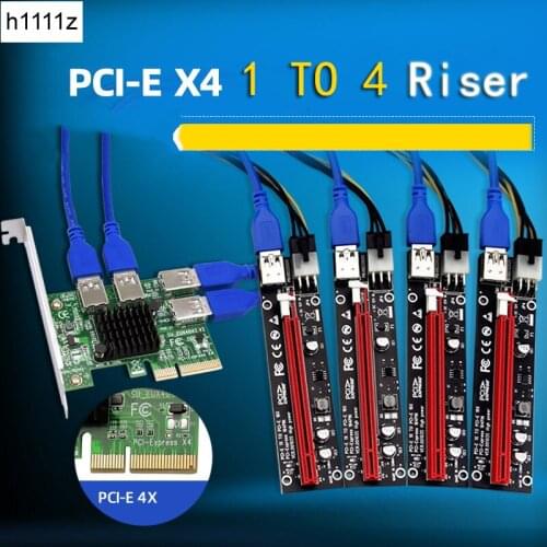 PCI-E Riser 1 to 4 USB 3.0 Card Hub PCI Express X16 Riser Adapter For Bitcoin ETH Mining 4 Port USB3.0 PCI Express X4 Riser Card