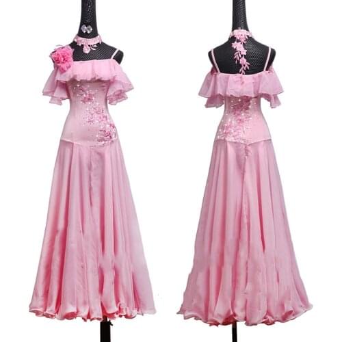 Ballroom Dress For Dance Competition Costume Off Shoulder Long Dress Adult Female Performance Pink Dress Modern Ballroom Wear