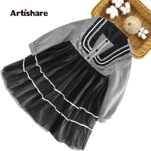 Dress Girl Plaid Pattern Kids Party Dresses For Girls Casual Style Mesh Dress Child Spring Autumn Girl Costume