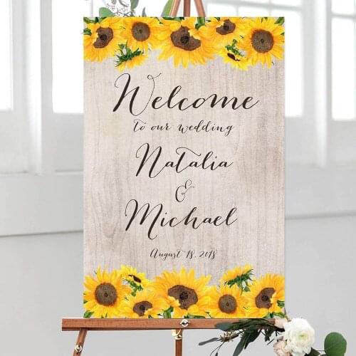 Sunflowers Printed Wedding Welcome Sign Rustic Wedding Sign Welcome To Our Wedding Sign With Floral Personalized Name & Date