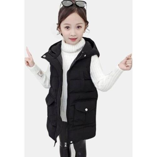 Down Coat For Girl Solid Hooded Vest For Girls Sleeveless Outerwear For Children Autumn Casual Childrens Winter Parkas For Girl