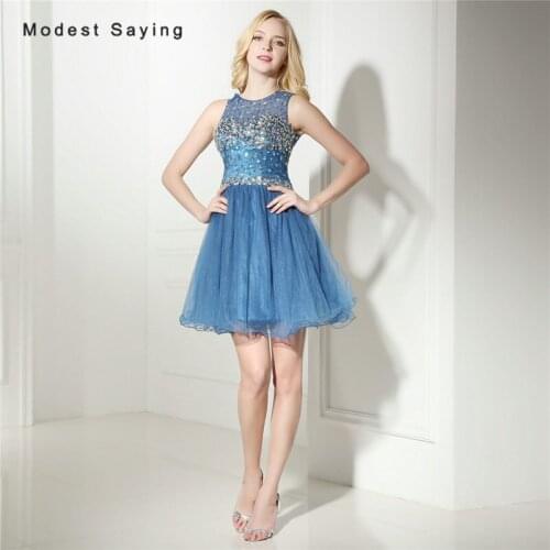 Luxury Blue A Line Rhinestone Short Homecoming Dress 2017 Girls Mini 8th grade Graduation Prom Gowns vestido de formatura curto