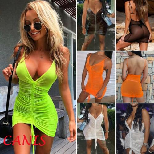 Sexy Women Summer Beach Wear Mesh Bikini Cover Up Swimwear Fluorescent Dress