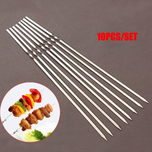 Skewers for Barbecue Reusable Grill Stainless Steel Skewers Shish Kebab BBQ Camping Flat Forks Gadgets Kitchen Accessories Tools