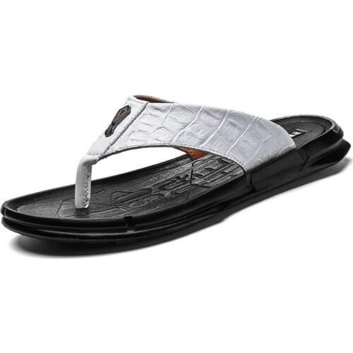 New Fashion Summer Flip Flops Mens Slippers Genuine Leather Beach Sandals Men Casual Shoes Walking Shoes Men