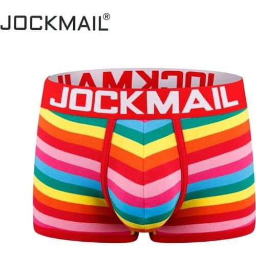 JOCKMAIL boxer men sexy underwear cotton Striped rainbow fashion Young boxershorts Gay underwear Low waist breathable panties