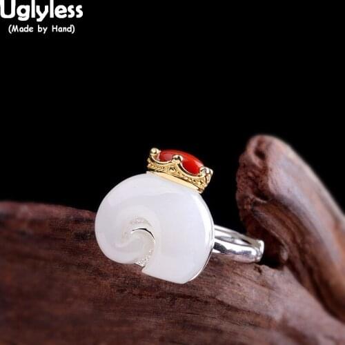 Uglyless Agate Crowned Elephant Rings for Women Lovely Animals Natural Jade Open Rings Real 925 Silver Gemstones Fine Jewel R795