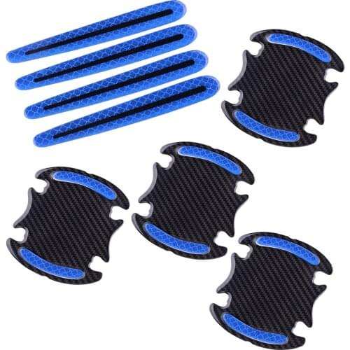8Pcs/Set Universal Car Styling Door Handle & Bowl Protective Film Reflective Sticker 3D Blue Anti Scratch Strips