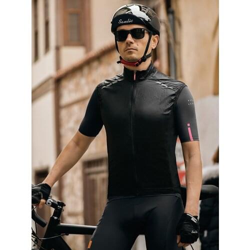 Santic New Windproof Cycling Vest For Men Light AND Quick Drying Sleeveless Bike Bicycle Cycling Jersey Running Sports Vest