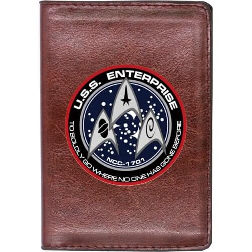 High Quality Leather USS Enterprise To Boldly Go Where No One Has Gone Before Printing Travel Passport Cover ID Credit Card Case