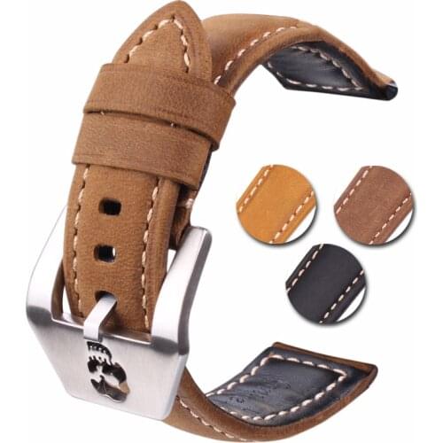 Skull Clasp Watchbands Men 22mm 24mm Italy Genuine Leather Women Watch Band Strap Stainless Steel Buckle For PAM