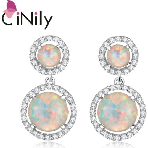 CiNily Luxury Big Fire Opal Filled Earrings Silver Plated Long Stud Earring With White Round Stone Wedding Engagement Jewelry