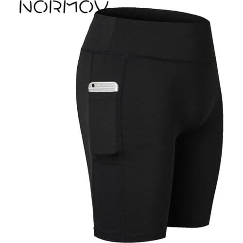 NORMOV Solid High Waist Running Shorts Women Fitness Clothes Pocket Sweat Yoga Shorts Female Biker Short Sport Femme 6 Color