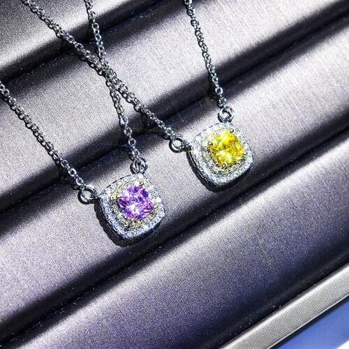 QTT 925 Sterling Silver Women Pendant Necklace Pink Yellow Inlaid diamond Square Versatile Luxury Engagement Party Jewelry
