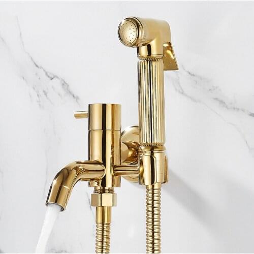 Gold Bathroom Bidet Faucet Solid Brass Cold Toilet Shower Blow-Fed Spray Gun Nozzle Balcony Mop Pool Clean Tap Chrome Stopcock