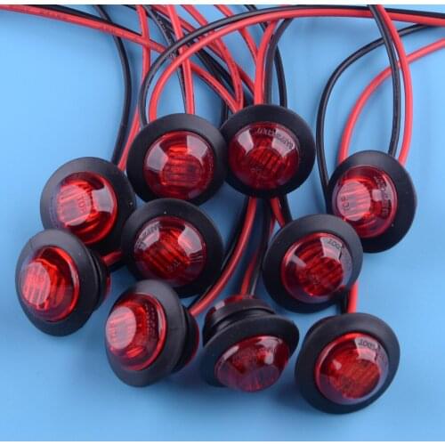 10pcs/Set 12V 3/4" 3 LED Red Small Round Side Marker Indicator Lights Button Lamps for Universal Cars Trucks Trailers Boats