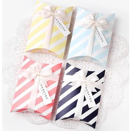 10Pcs Striped Gift Case Chocolate Candy Box Wedding Birthday Biscuits Packaging Container (Without Ribbon Tag)