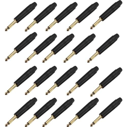 20 Pcs Audio 1/4" 6.35mm Plugs TS Jumbo Plugs Solder Type for Guitar, Instrument, Speaker/Microphone/Patch Cables