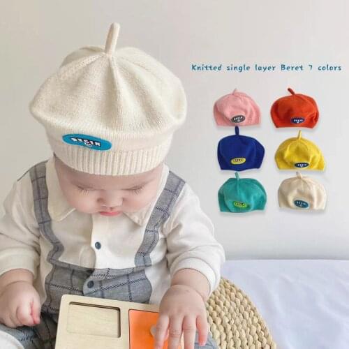 Kids Beret Cap Baby Beanie Girl Candy Color Elastic Hats Boy Autumn Winter Knitted Cap British Style Solid Color Hat Accessories