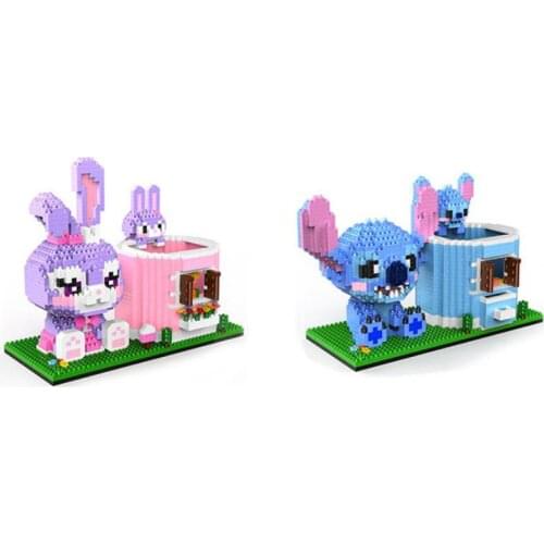 Disney world park figures micro diamond block Disneyland StellaLou rabbit alien Stitch pen container build brick toy nanobrick