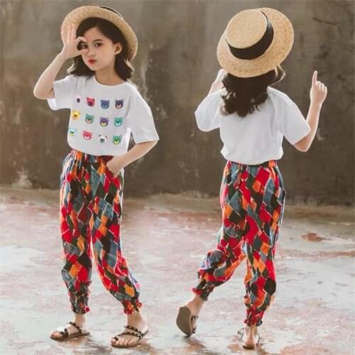 Fashion Summer Girls Clothing Sets Kids Sport T-shirt + Long Pants Baby Girl Clothes Children Outfits Teen 4 6 7 8 10 12 Years