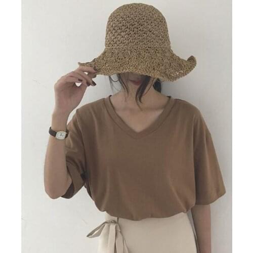 Solid Color T shirt Women Spring Summer V Neck Short Sleeve Women Tops Slim Fit T-shirt Woman