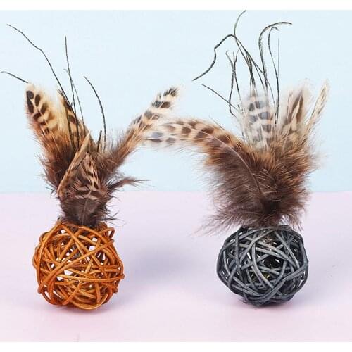 Interactive Cat Ball Toy Creative Cat Rattan Teasing Ball With Jingle And Fake Feather Funny Pet Cat Exercise Toy Balls Supplies