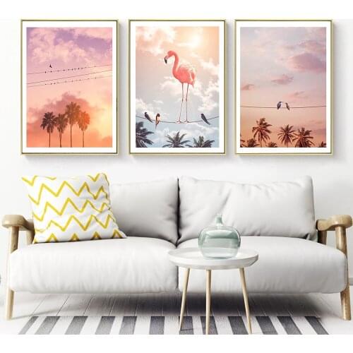 Canvas Painting Animal Wall Art Hummingbirds Flamingo & Friends Posters and Prints Wall Pictures for Living Room Home Decor