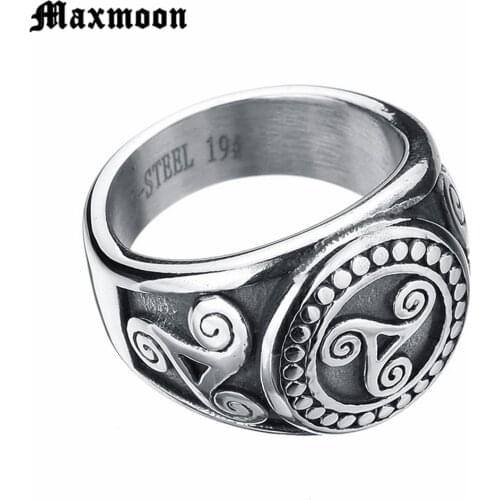 Maxmoon Punk Retro Teen Wolf Midi Ring Triskele Triskelion Allison Argent Stainless Steel Finger Signet Ring For Men Gift