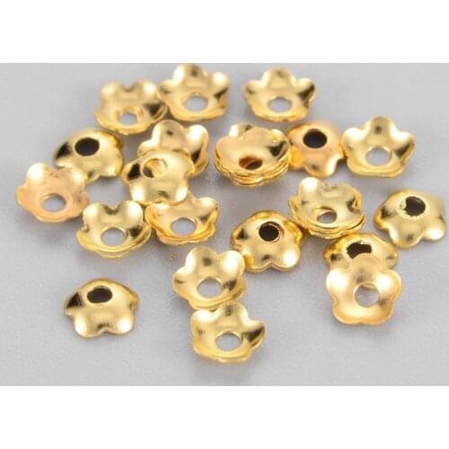 10g 4mm 5-Petal End Caps Jewelry Findings Metal Accessories Brass Bead Caps, Flower, Golden Color, Hole; 1.2mm; about 285pcs/10g