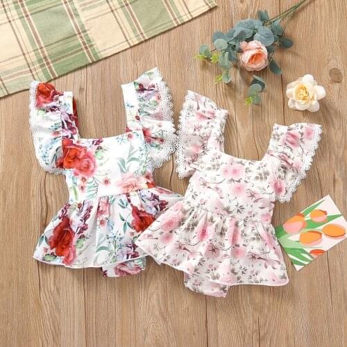 0-24M Cute Newborn Baby Girl Ruffles Sleeve Backless Floral Skirted Romper Jumpsuit Outfits Princess Girls Clothes