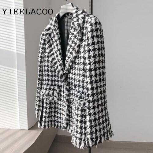 Black/white plaid Tweed jacket spring / autumn womens coat jacket Double-breasted ladies suit small fragrant wind jacket