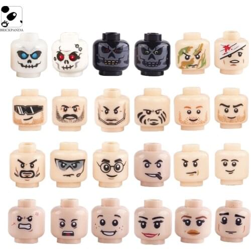 Mini Building Blocks Minifigs Facial Expression WW2 Military Camouflage Head City Soldier Skeleton Accessories Toys for Kids