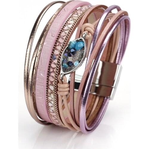 Fashion Leather Bracelets For Women Alloy Magnetic Clasps Multilayer Wrap Women Bracelet Bangle Armband Jewelry pulseras mujer