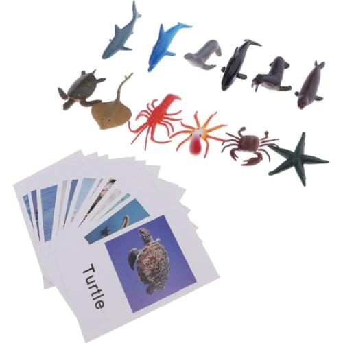 Montessori Animal Match Cards - Miniature Ocean Animals Model with Matching Cards, Toddlers Kids Early Teaching & Learning Aids