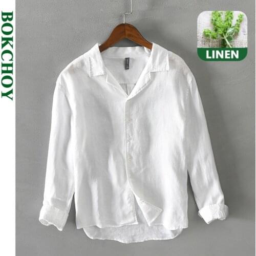 New Mens Linen White Shirt Long-sleeved Casual GML04-669