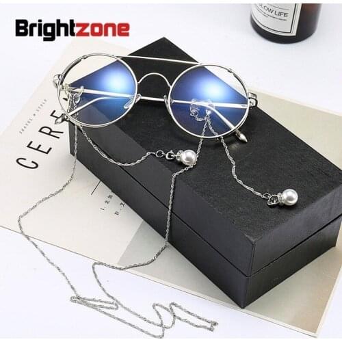Brightzone 2018 New Spectacle Frame Metal Round Glass Fake Clear Computer Glasses Pearl Chain Optical Eyeglasses Women Tmall