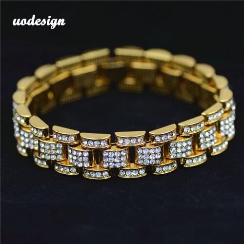 New Luxury Mens Crystal Hip Hop Bracelets High Quality Gold&Silver Iced Out Miami Cuban Bracelet & Bangles