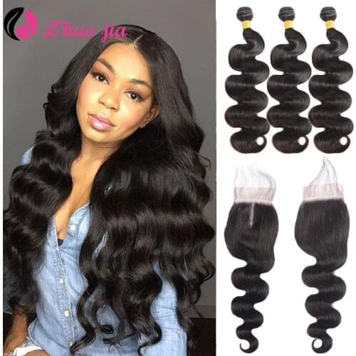 Body Wave Bundles With Closure Human Hair Brazilian Hair With Baby Hair Bundles With Lace Closure 30Inch - 40Inch Hair Extension