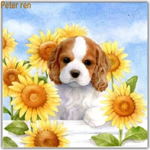 Full Diamond embroidery Sunflower puppy Diamond painting Cross stitch dog 3d Square Diamond mosaic beadwork paintings DIY Crafts