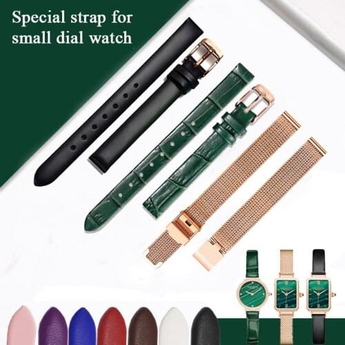 Small Size Genuine Leather Watchbands with rose buckle 10mm for women rose gold stainless steel Double snap strap watch bracelet