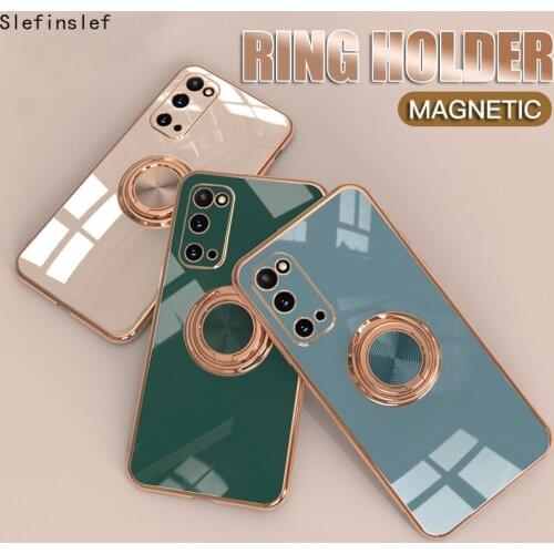 Luxury Magnetic Kickstand Shockproof Phone Case For Samsung S30 S20 Plus Ultra S20 FE Case Finger Ring Soft Plating Back Cover