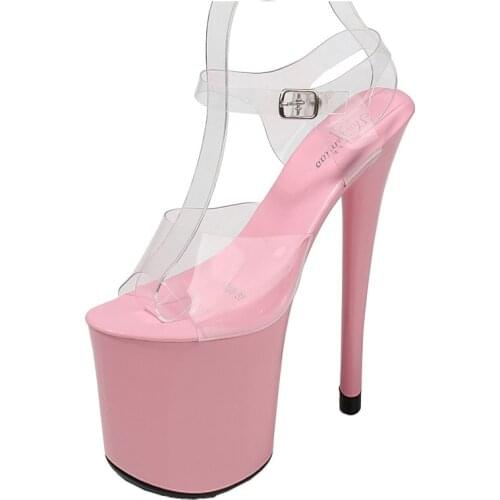 Fashion 20CM Thin High Heels Women Sandals PVC Buckle Strap Open Toed waterproof platform Party Wedding shoes for women 2020