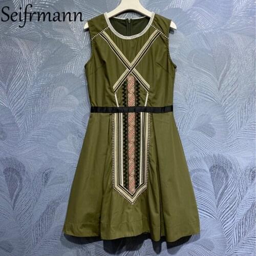 Seifrmann New 2021 Summer Women Fashion Designer Party Midi Dress Sleeveless Elegant Bodycon Vintage A-Line Dresses Vestidos